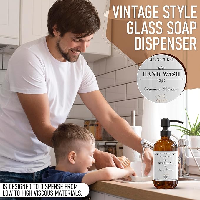 2 Pack Amber Glass Soap Dispenser 16 OZ - Image 6
