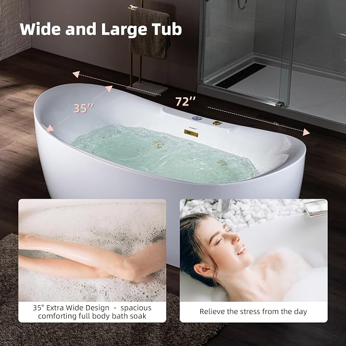 WOODBRIDGE 72" x 35-3/8" Whirlpool and Air Bath Heated Soaking Combination Tub - Image 13