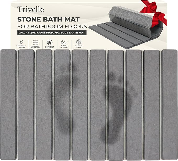 Stone Bath Mat | Extra Large 23.6 X 15.5 Foldable Diatomaceous Earth | Quick by Trivelle