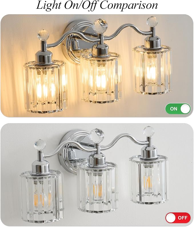 Modern Crystal Bathroom Vanity Light, 3-Lights Bathroom Light Fixtures - Image 7