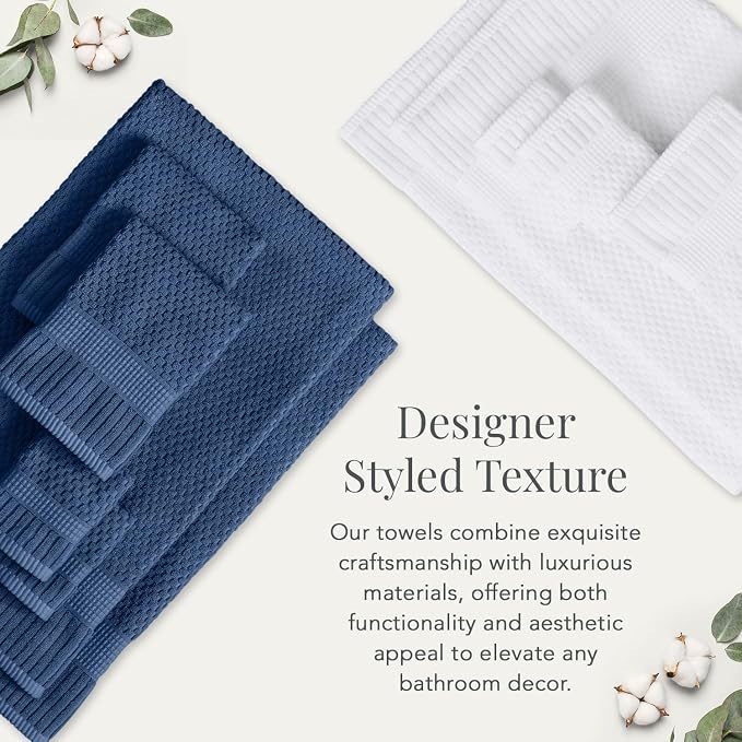 NY Loft 100% Cotton Towel Set 6 Piece Towel Set | Navy Bath Towels | Absorbent - Image 5