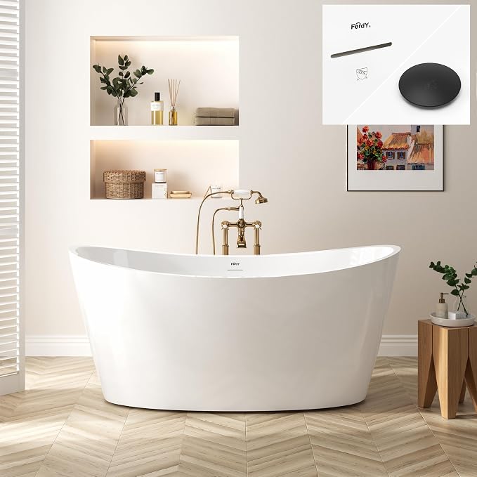 FerdY Naha Elite 59" Acrylic Freestanding Bathtub, Curve Edge Freestanding by FerdY