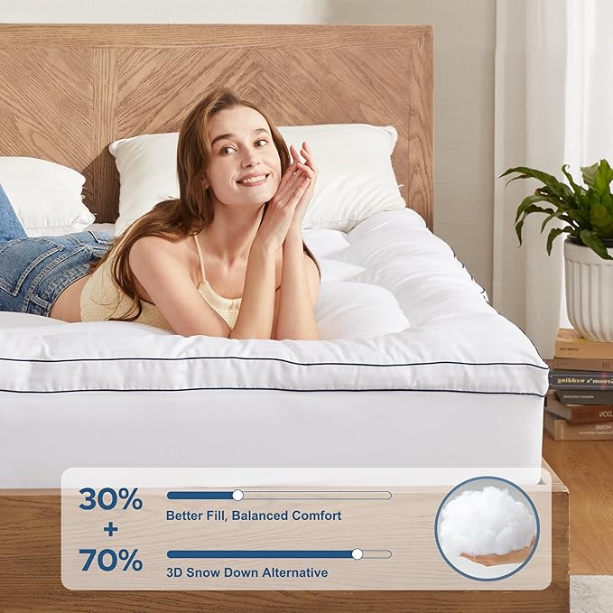 BEDLORE Queen Mattress Topper, Thick Pillow Top Pad - Image 2