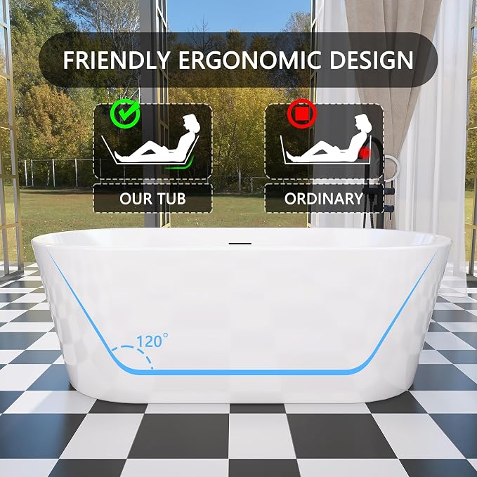 67" Free Standing Tub, Pure Acrylic Freestanding Bathtub, Stylish Stand Alone - Image 3