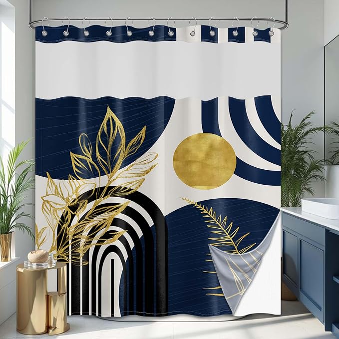 Navy Blue See Through Mesh Top Shower Curtain by Bxpaitx