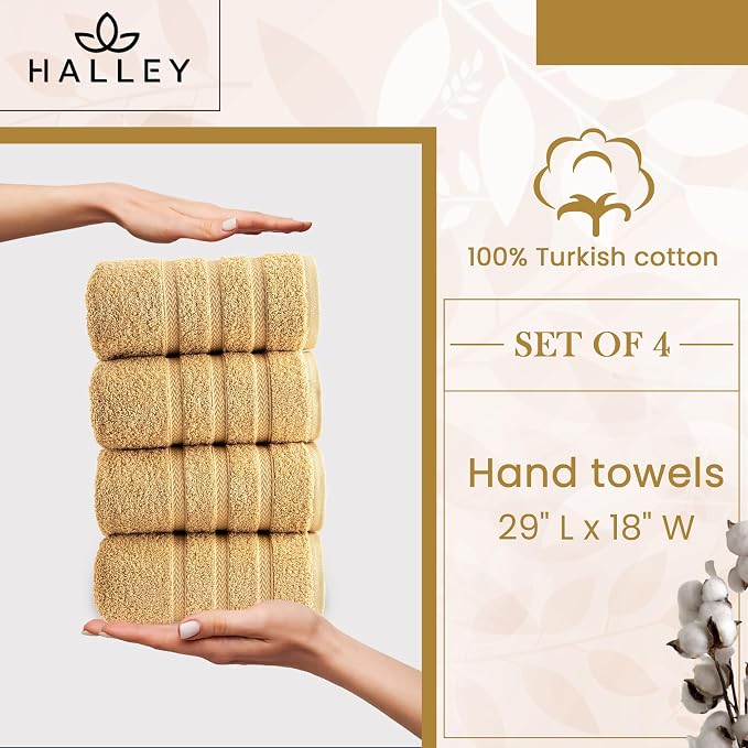 HALLEY Turkish 4 Pack Premium Hand Towels 650 GSM Highly Absorbent Super Soft - Image 3