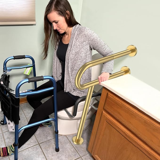Toilet Support Rail 23.4X 28 Inch, Munzong Anti-Slip Gold Handicap Grab Bar - Image 7