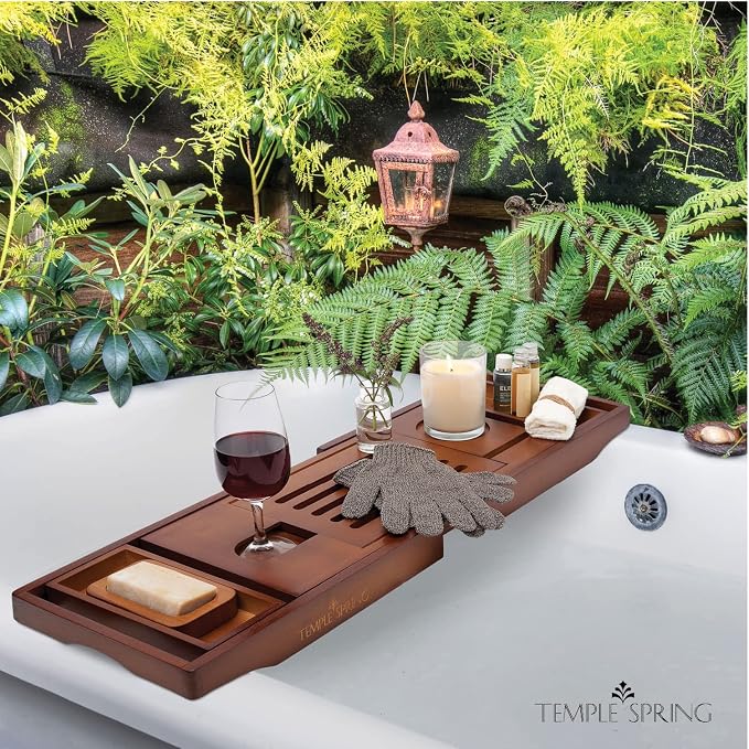 Temple Spring Wooden Bathtub Tray, Bamboo Bathroom Accessories, Bath Tray - Image 6