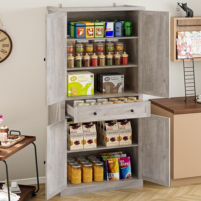 Pantry Organizers and Storage Cabinet, 70” Barn Door White Kitchen Cabinet - Image 3