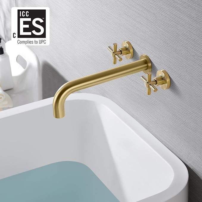SUMERAIN Tub Faucet Wall Mount Tub Filler High Flow Bathtub Faucet Brushed Gold - Image 2