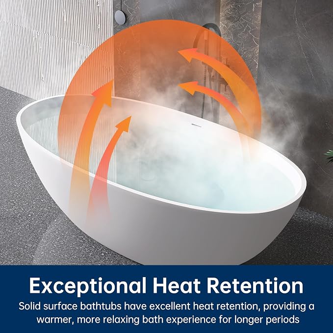 71'' Resin Stone Soaking Bathtub Freestanding Bathtub Solid Surface Modern Tubs - Image 3