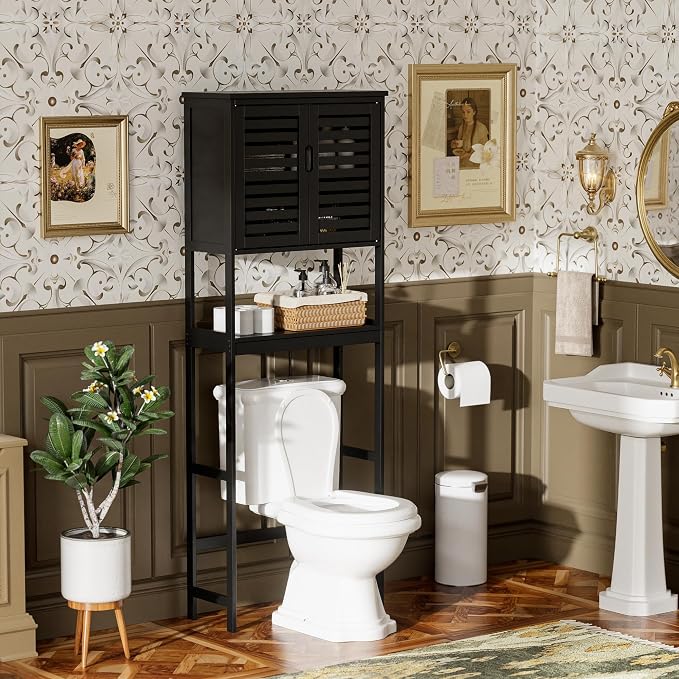 SMIBUY Bathroom Over The Toilet Storage Cabinet, 2 Door Bamboo Cabinet Organizer - Image 5