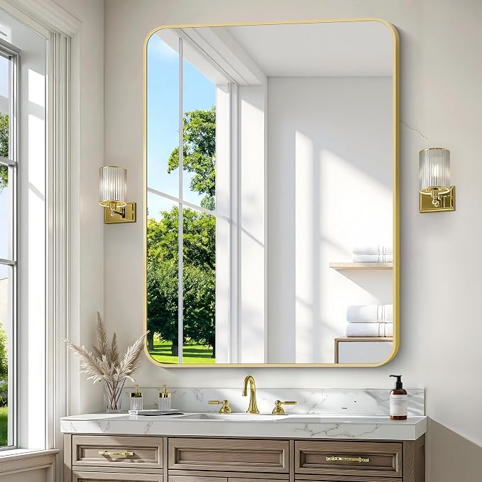 BONEWEI Gold Bathroom Mirror, 36x48 inch Wall Mirror - Image 2