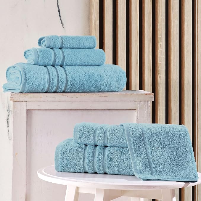 Hawmam Linen Light Blue 6 Piece Bath Towels Set - Image 2