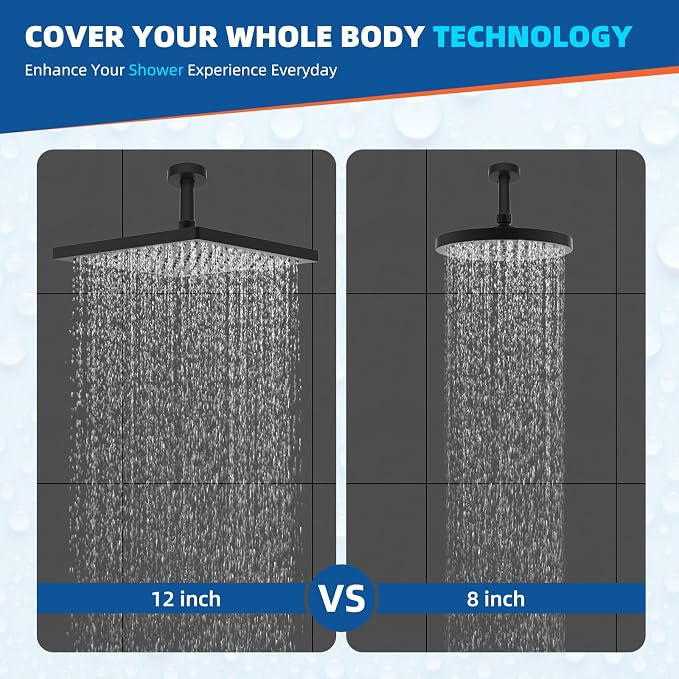 Hibbent Thickness Metal Rain Shower Head, 12 Inch High Pressure Shower Heads - Image 2