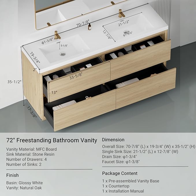 72" Freestanding Bathroom Vanity - Image 2