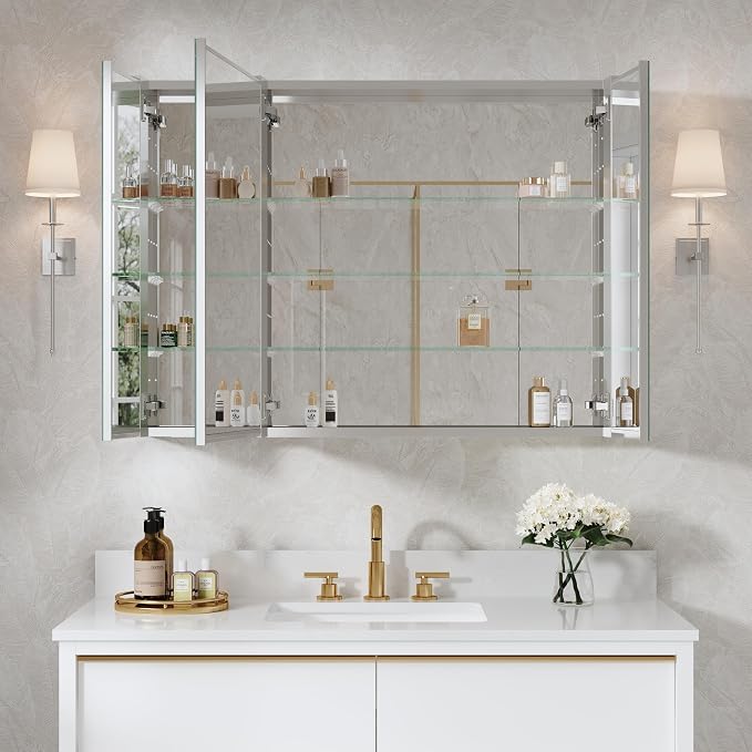 WELLFOR 40" x 30" Bathroom Medicine Cabinet, Anodized Chrome Aluminum Frame - Image 6