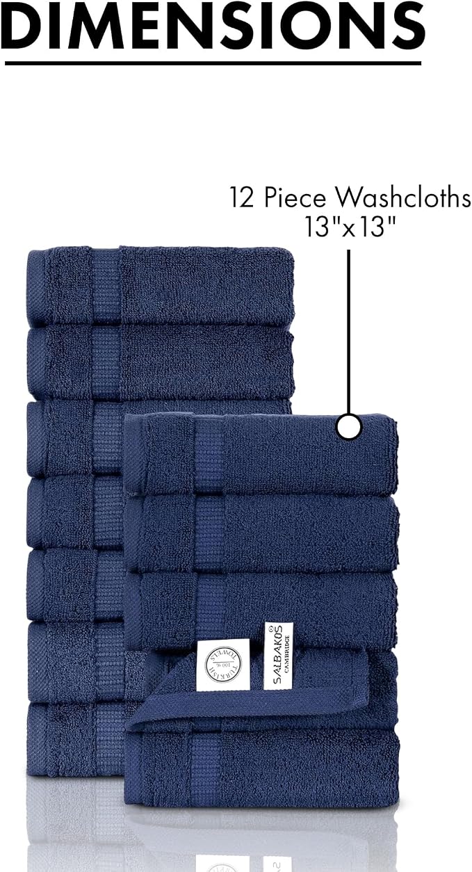 SALBAKOS 100% Turkish Cotton Washcloth Set of 12 13x13 inch | Heirloom Quality - Image 6