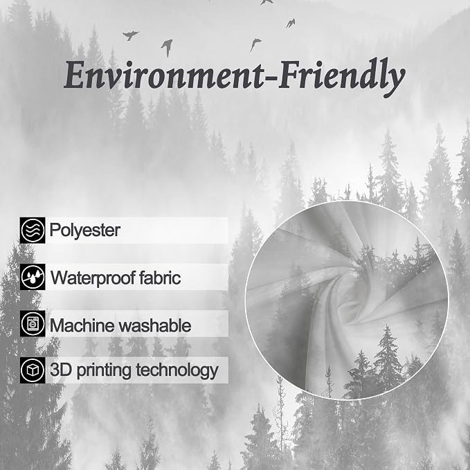 Riyidecor Black and White Shower Curtain 36Wx72H Inch Mountain Rustic Pine Tree - Image 6