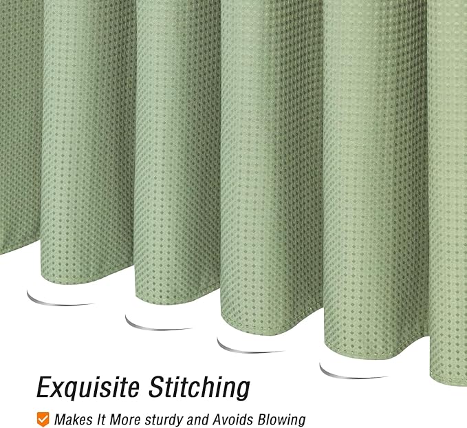 Gibelle Sage Green Shower Curtain, Waffle Weave Textured Fabric Shower Curtain - Image 5