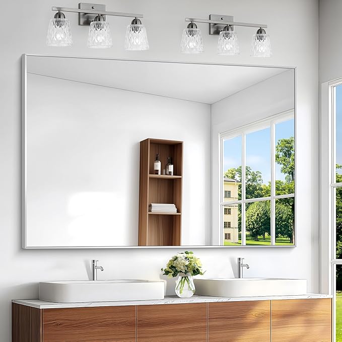 BONEWEI Silver Bathroom Mirror, 60x40 inch Wall Mirror by BONEWEI