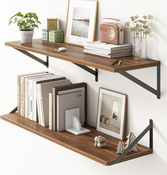 36"W x 10"D Floating Shelves, 10 Inch Deep Walnut Floating Shelves, Farmhouse by FunMemories