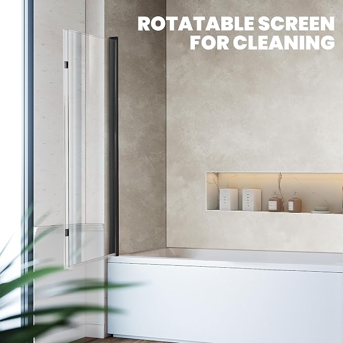Bathtub Folding Shower Glass Door, Matte Black - Image 6