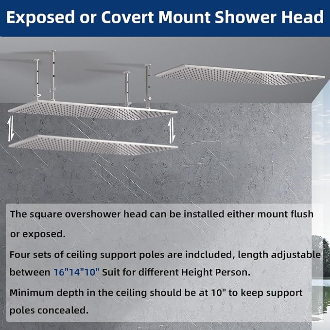 Dual Shower Heads System 16"x32" Ceiling Mount Rainfall and 6" Wall Mounted - Image 4