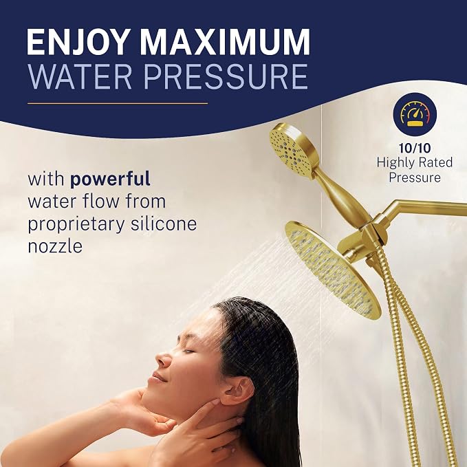 HammerHead Showers® Solid Metal Dual Shower Head Combo – BRUSHED GOLD – 8 Inch - Image 5