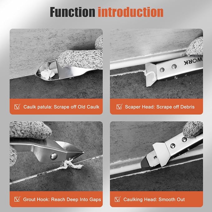 Caulking Tool Kit, Matework Stainless Steel Caulk Remover Caulking Tool Set - Image 3