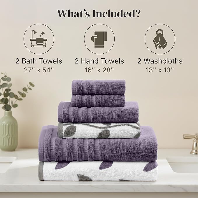 Modern Threads Organic Vines 6-Piece 100% Cotton Towel Set – Yarn Dyed Jacquard - Image 3