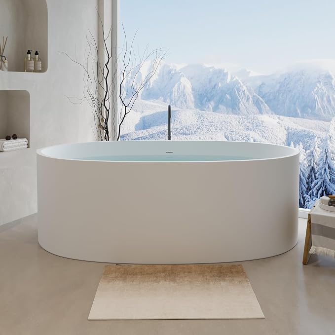 Abruzzo 65" Matte White Freestanding Solid Surface Bathtub, Stone Resin by ABRUZZO