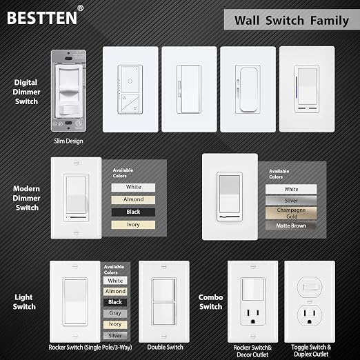 BESTTEN 10 Pack Single Pole Decorator Light Switch - Image 7