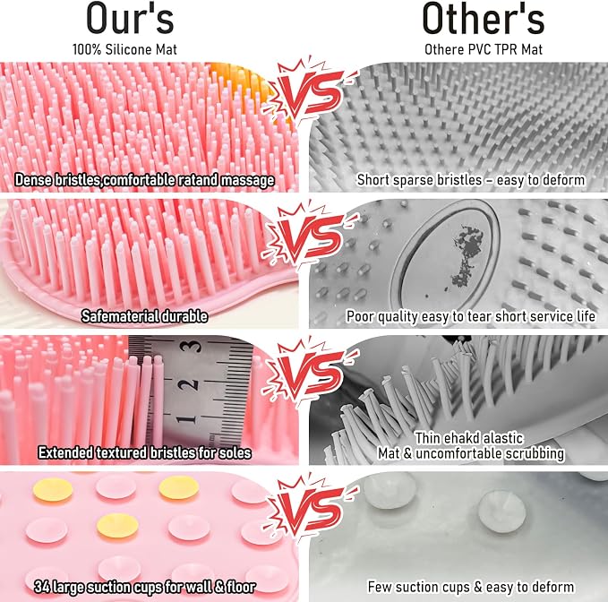 Shower Foot Scrubber Mat Silicone, Back Scrubber Exfoliating Washer Pad - Image 7