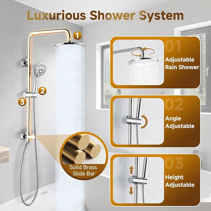 BRIGHT SHOWERS Rain Shower Heads System Including 9 Inch Rainfall Shower Head - Image 2