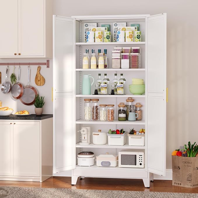 Metal Pantry Cabinet with 2 Doors and 5 Adjustable Shelves, Versatile Storage - Image 8