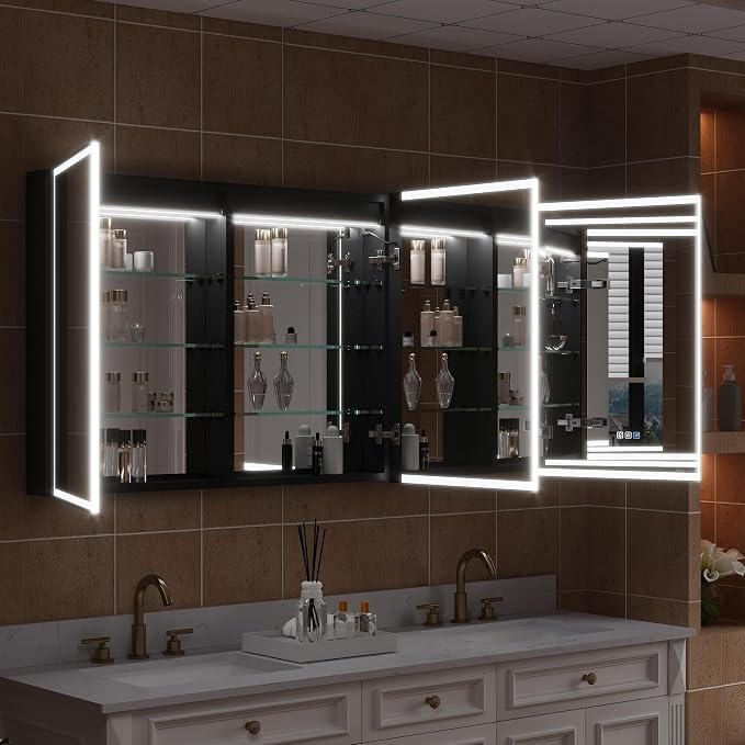 WELLFOR 60" X 30" LED Mirrored Medicine Cabinet, Medicine Cabinets - Image 4