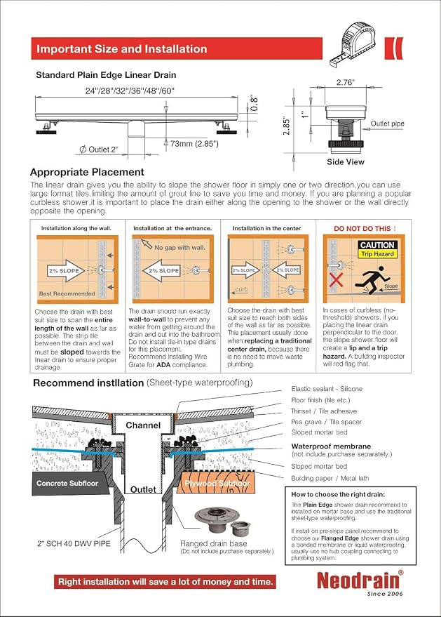Neodrain 24-in Rectangular Linear Shower Drain - Image 8