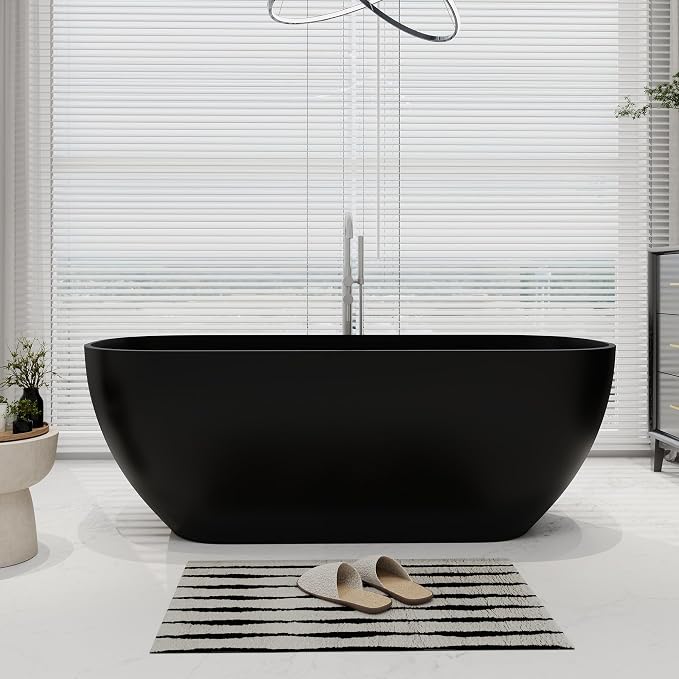 SJ STAR&JANE 67" Solid Surface Freestanding Bathtub Oval Stone Resin Soaking by SJSTARJANE