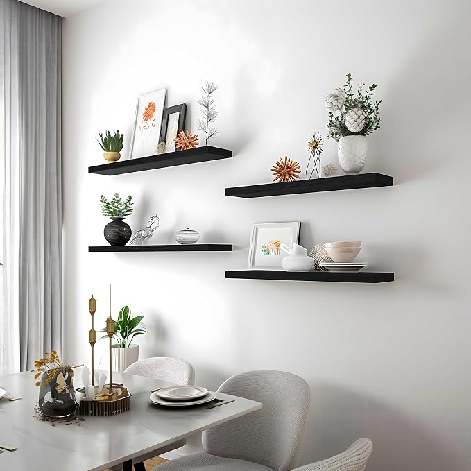 24 Inch Floating Shelves for Wall Rustic Black Wood Wall Shelves for Bedroom - Image 6
