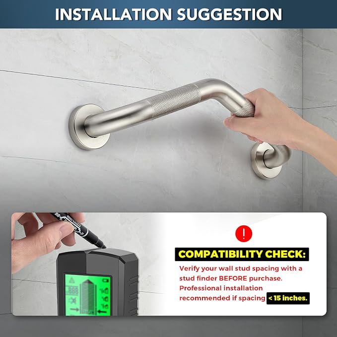 Grab Bars for Bathtubs and Showers- 1-1/4 x 16 Angled Shower Grab Bar for - Image 2