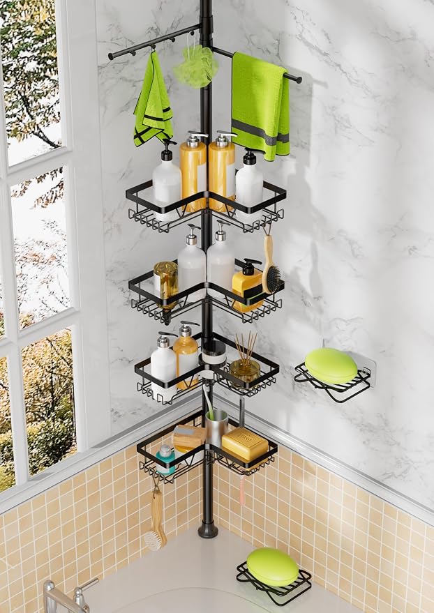Shower Caddy Tension Pole, 4 Adjustable Corner Shower Caddy by DAOYA