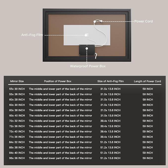 ISKM Framed LED Mirror for Bathroom 77"x36", Dimmable LED Bathroom Mirror - Image 6