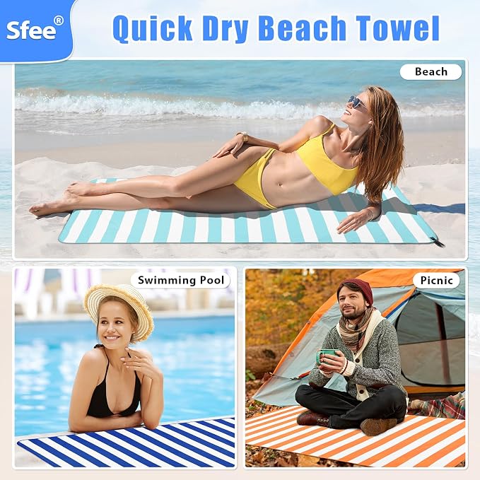 Sfee 2 in 1 Microfiber Oversized Beach Towel, Quick Dry Towel Travel Towel - Image 5