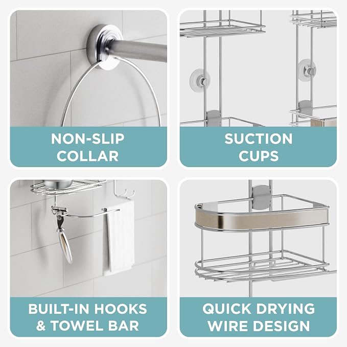 Zenna Home Expanding Shower Caddy, Rust-Resistant, Chrome - Image 6