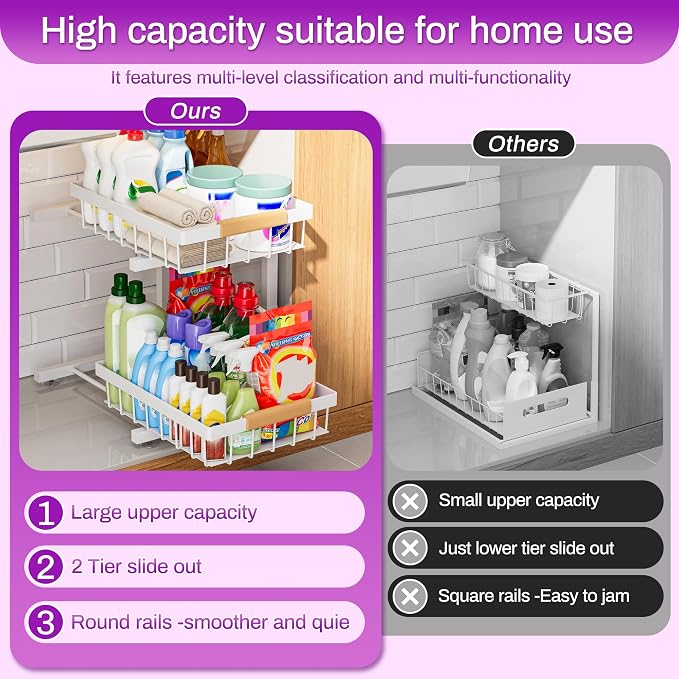 ADBIU Under Sink Organizer, 2 Pack 2 Tier Expandable Height Under-Sink Bathroom - Image 7