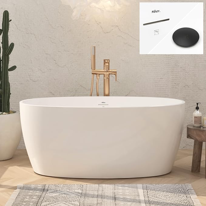 FerdY Tahiti 55" Acrylic Freestanding Bathtub, Elegant Oval Shape Soaking by FerdY