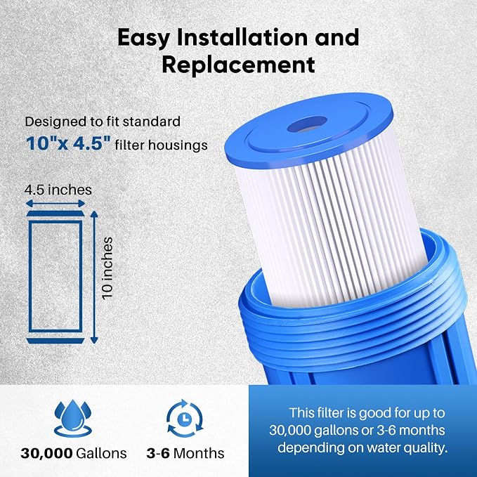 PUREPLUS 20 Micron 10" x 4.5" Whole House Pleated Sediment Filter - Image 8