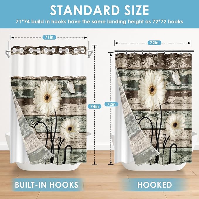 No Hook Vintage Flower Shower Curtain - Image 7