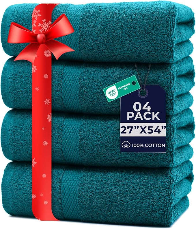 DAN RIVER Bath Towels Set of 4, 27 x 54 Inches, 100% Cotton, Larger & Lighter by DanRiver